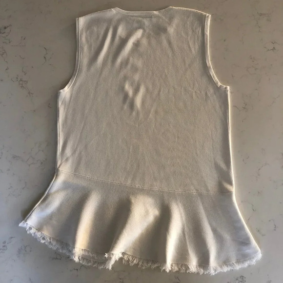 Theory Briselle Prosecco Sleeveless Crew Neck Asymetrical Knit Top White Sz M - Picture 6 of 12